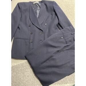 VTG D.M.L Suit Womens Sz 12 Wide Peak Lapels Double Breasted & Dress Pants Blue